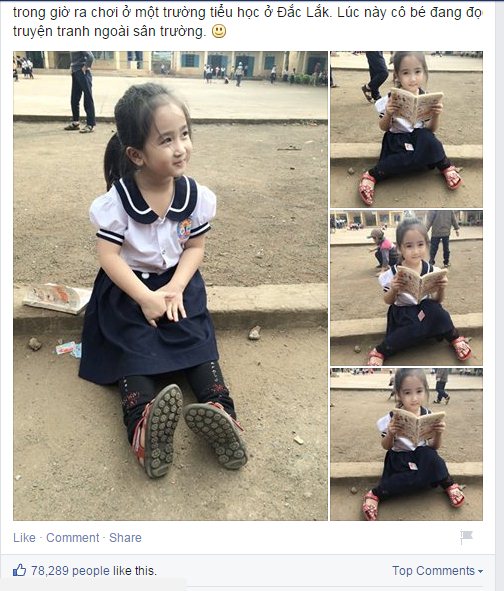Cô bé tiểu học ở Đak Lak gây sốt với bức ảnh ngồi đọc truyện ở sân trường 1