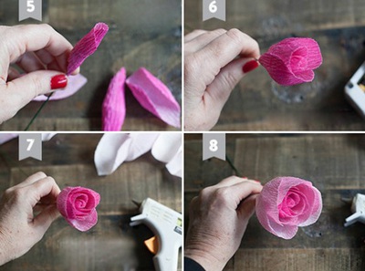 Làm hoa hồng giấy đẹp như thật từ giấy nhún 8