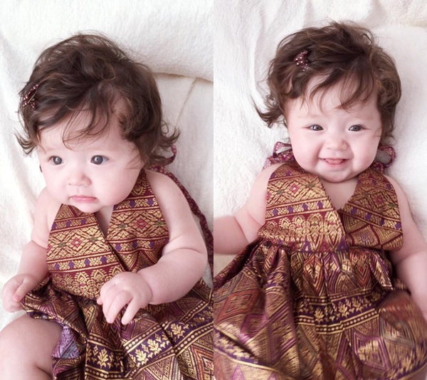 Con gái Elly Trần mặc váy thổ cẩm vô cùng dễ thương 5
