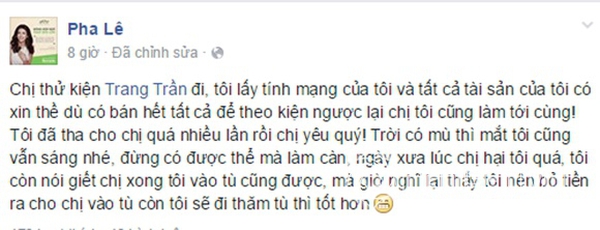 Pha Lê dùng tính mạng ra để thách thức