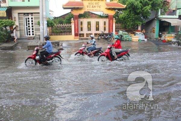 Sau mưa đêm, đường Tân Hóa nước ngập thành sông 2