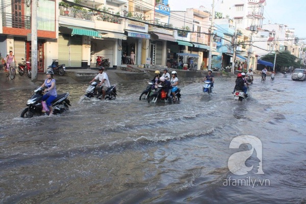 Sau mưa đêm, đường Tân Hóa nước ngập thành sông 1
