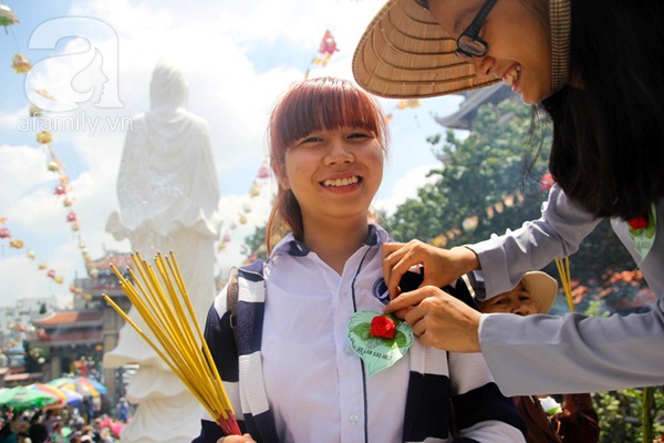 Ngày Vu Lan, người dân chờ hàng giờ hứng hoa sa la rụng