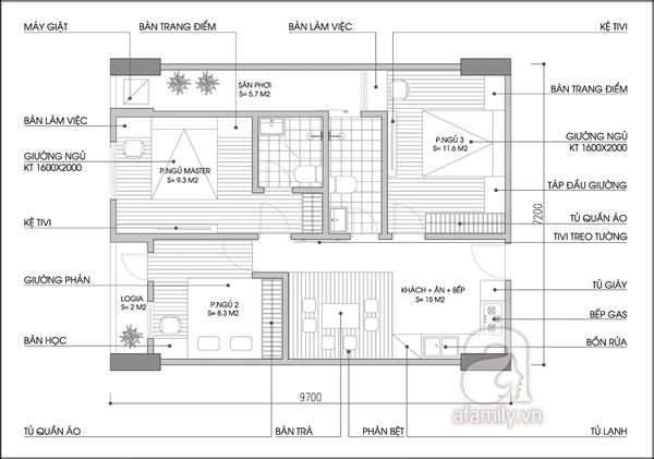 Tư vấn cải tạo cho căn hộ rộng 63,5m² thêm 1 phòng ngủ  2