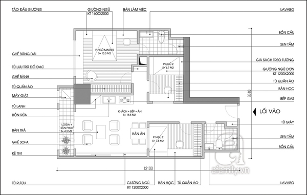 Tư vấn cải tạo thêm 1 phòng ngủ cho căn hộ rộng 74.4m² 2