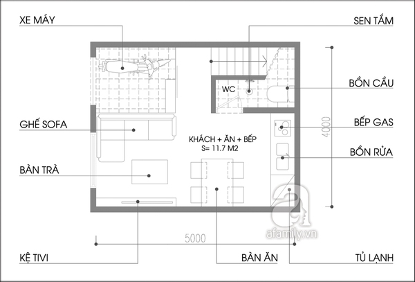 Tư vấn cải tạo và bố trí nội thất căn nhà 20m² cho 3 người ở  1