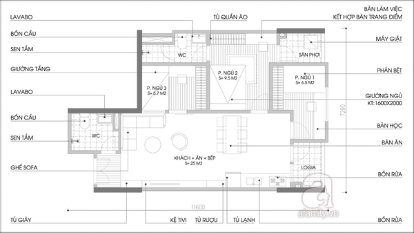 Tư vấn cải tạo cho căn hộ có 3 phòng ngủ với diện tích 67m² 2