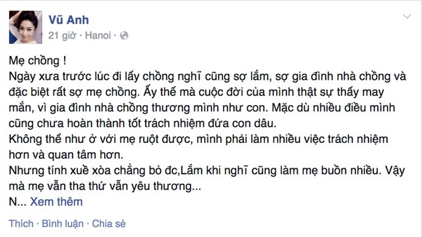 Nàng dâu xinh đẹp và lời cảm ơn xúc động gửi mẹ chồng 1