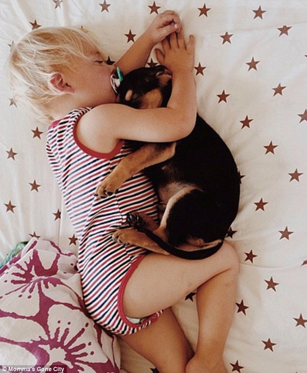 Chùm ảnh siêu dễ thương khi bé ngủ cùng cún con 7