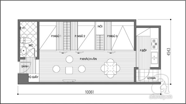 Cách bài trí căn hộ 45m² cho 5 người riêng tư mà thoáng đãng 2