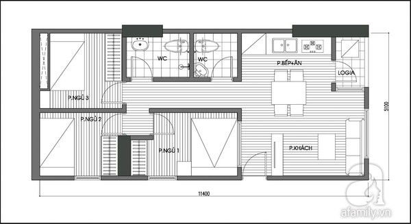 Tư vấn cải tạo nâng từ 2 lên 3 phòng ngủ cho căn hộ 60m² 2