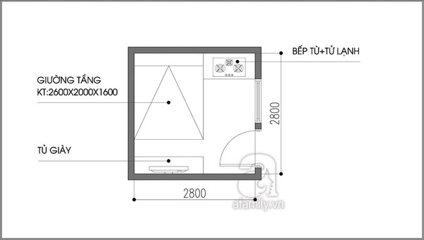 Tư vấn bố trí nội thất cho căn phòng 7,8m² có cả giường và bếp 1