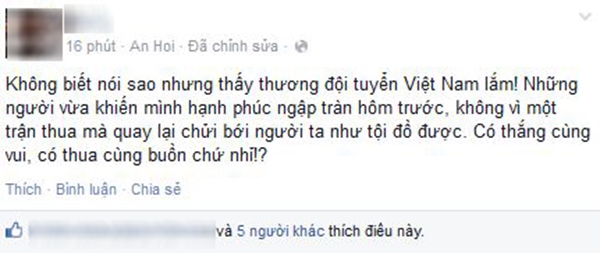 Nỗi thất vọng sau trận thua của đội tuyển Việt Nam tràn ngập Facebook 3