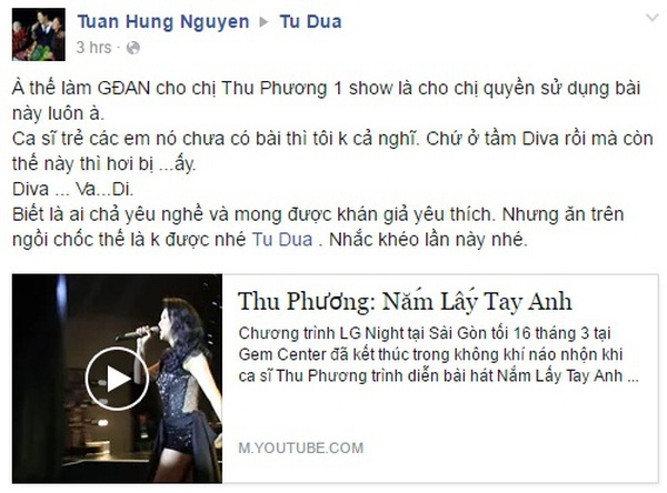 Tuấn Hưng nhắc khéo Tú Dưa