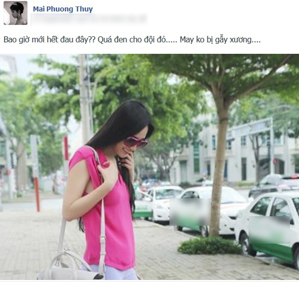 Mai Phương Thúy bị giật túi đập mặt vào cửa taxi 1 Mai Phương Thúy bị giật túi đập mặt vào cửa taxi 1