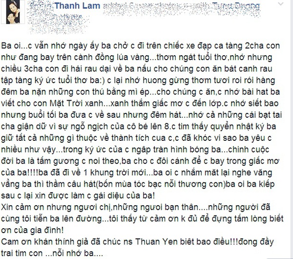 Thanh Lam viết lá thư cho ba đang ở 