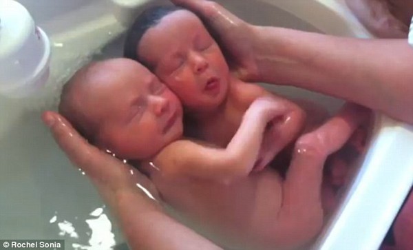 Thích thú với hình ảnh cặp song sinh ôm nhau ngủ lúc tắm 3