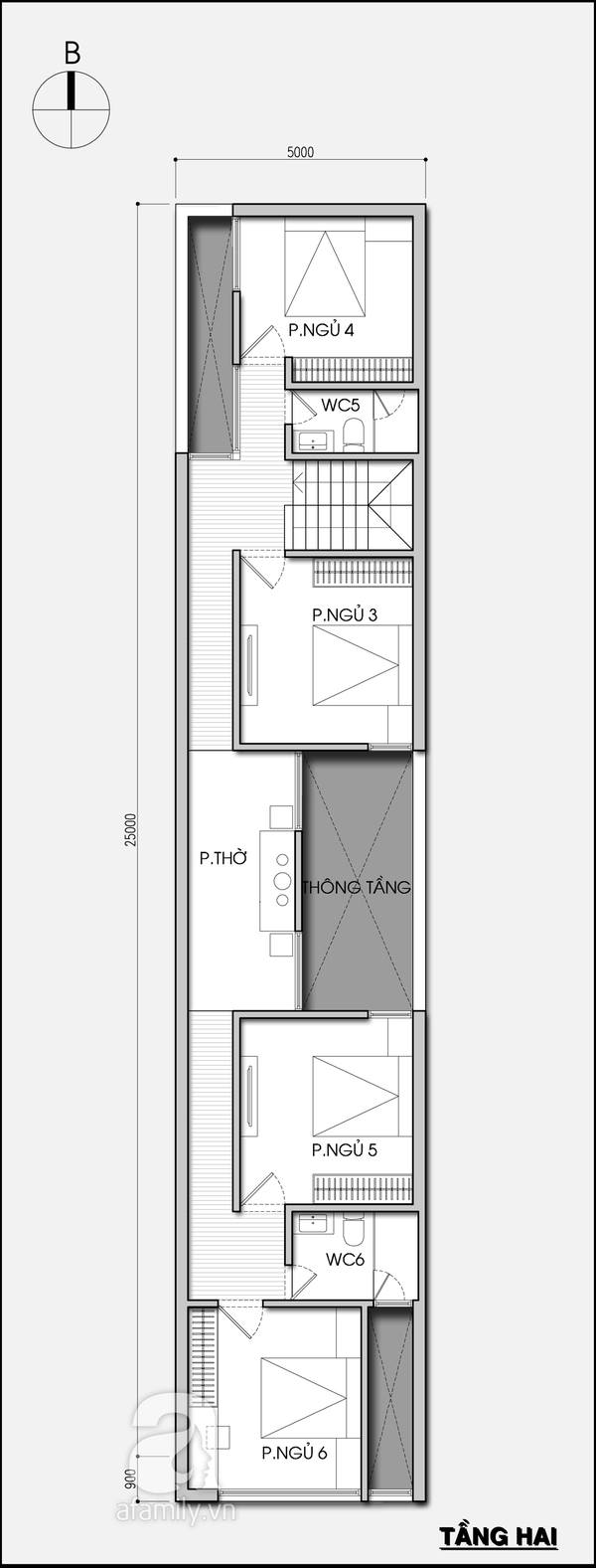 Tư vấn thiết kế nhà ống dài 25m, một mặt tiền  3