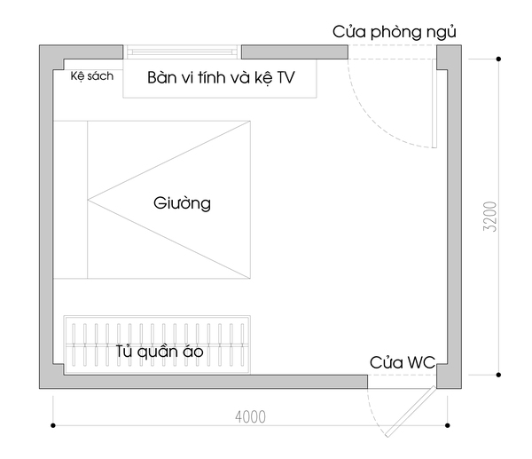 Tư vấn bố trí nội thất cho phòng ngủ 13m² vướng cột 4 góc 1