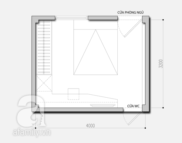 Tư vấn bố trí nội thất cho phòng ngủ 13m² vướng cột 4 góc 2