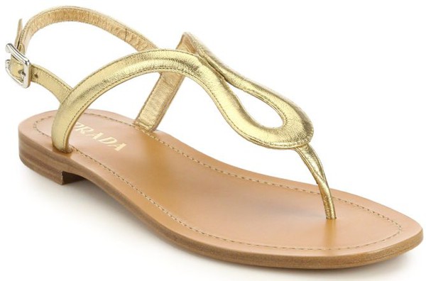  Prada Metallic Thong Sandals, $650