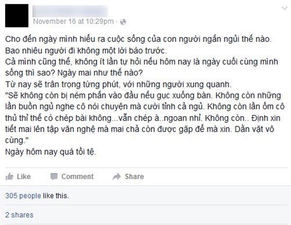 Giật m&igrave;nh d&ograve;ng status buồn ch&aacute;n của nữ sinh xinh đẹp trước khi bị đ&acirc;m chết