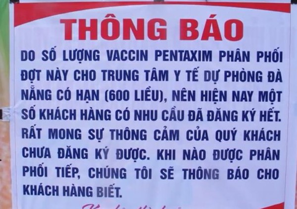 Đà Nẵng: 600 liều vắc xin dịch vụ 5 trong 1 Pentaxim vừa về đã hết sạch