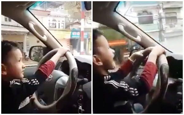 Giật mình cảnh bé 4 tuổi lái xe chạy băng băng trên đường