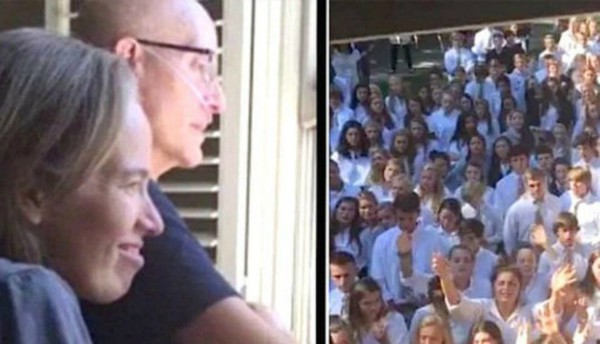 400 học sinh Mỹ hát dưới cửa sổ nhà thầy giáo bị ung thư