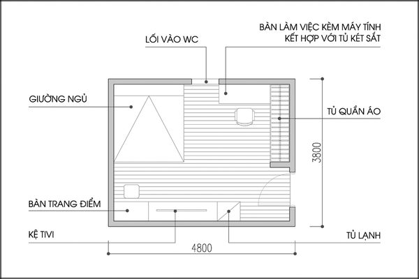 2 phương án bố trí nội thất cho căn phòng 18m²  2