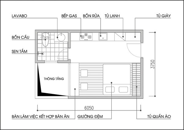 Tư vấn bài trí nội thất căn hộ 17m² tiện nghi cho 2 người 3