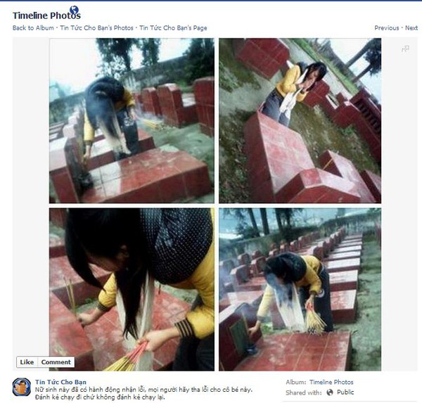 C&ocirc; g&aacute;i ngồi l&ecirc;n mộ liệt sỹ đ&atilde; hối lỗi 1