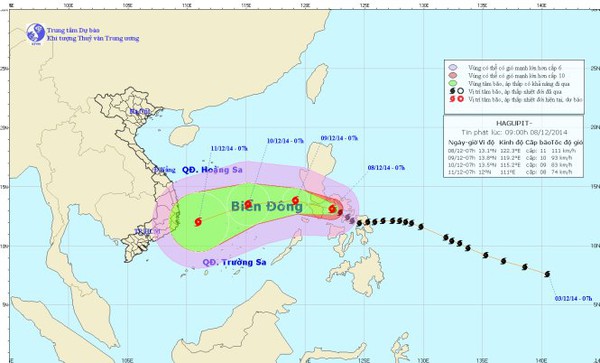 Sáng sớm 9-12, bão Hagupit sẽ vào phía Đông biển Đông 1