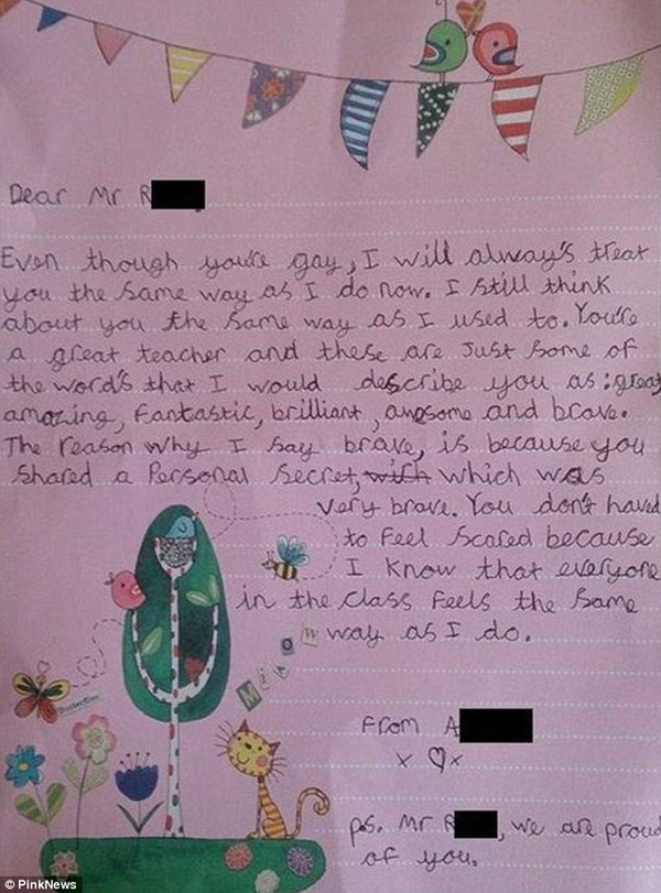 Bức thư cảm động của cô gái 9 tuổi gửi thầy giáo đồng tính 1
