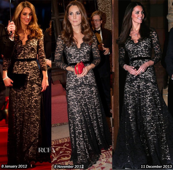 Kate Middleton mặc lại 1 chiếc váy dự tiệc tới... 3 lần 3