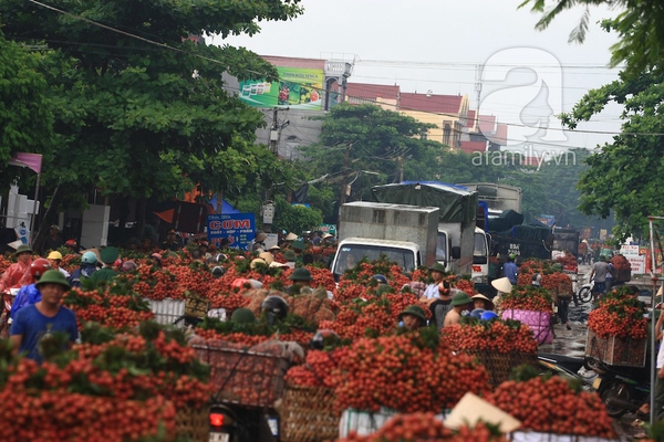 Giao thông tắc nghẽn vì người dân chở vải Lục Ngạn ùa ra khắp đường 7