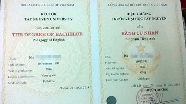 Bằng đại học sai chính tả 1