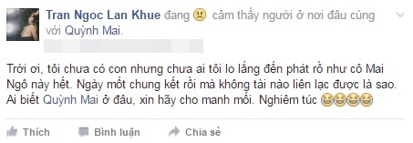 Lan Khuê lo lắng khi trò cưng Mai Ngô đột ngột mất tích - Ảnh 1.