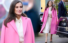 Chẳng mấy ai dám liều như Vương hậu Letizia: Mặc màu hồng sặc sỡ át vía sự u ám của mùa đông