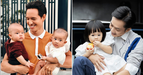 A series of moments when fathers and mothers take care of their children, Kim Ly and Cuong Do La “compete” with each other