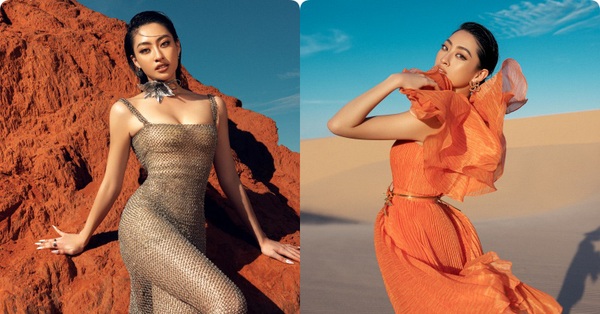 Luong Thuy Linh wears a see-through dress, opens her chest in the desert
