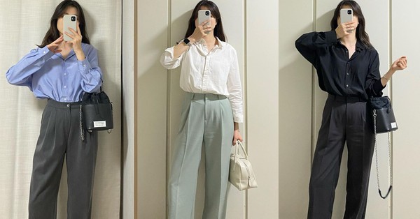 Korean lady specializes in minimalist style shirt + casual pants