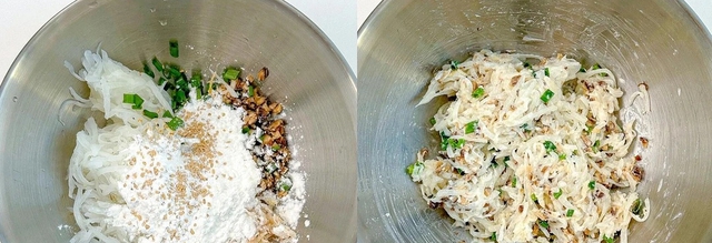 Bánh củ cải trắng chiên tôm khô: Món ăn ngon cho mùa đông ấm áp - Ảnh 3.