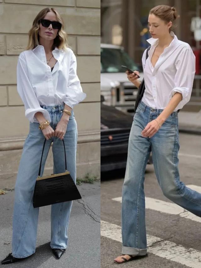 Sơ mi trắng v&agrave; jeans ống rộng: C&ocirc;ng thức mặc đẹp cổ điển, t&ocirc;n d&aacute;ng mọi v&oacute;c người - Ảnh 4.