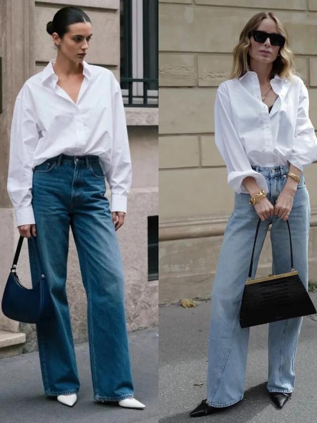 Sơ mi trắng v&agrave; jeans ống rộng: C&ocirc;ng thức mặc đẹp cổ điển, t&ocirc;n d&aacute;ng mọi v&oacute;c người - Ảnh 5.