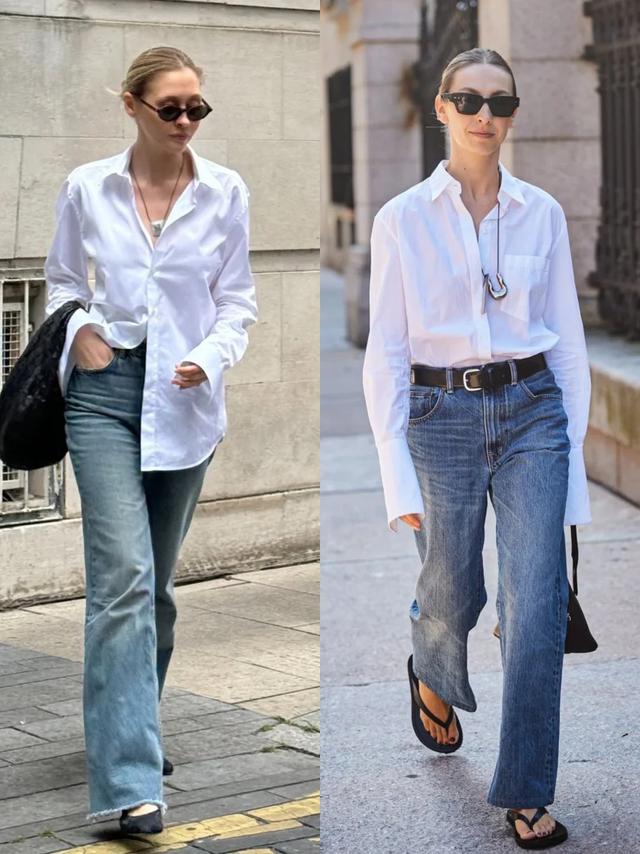 Sơ mi trắng v&agrave; jeans ống rộng: C&ocirc;ng thức mặc đẹp cổ điển, t&ocirc;n d&aacute;ng mọi v&oacute;c người - Ảnh 6.
