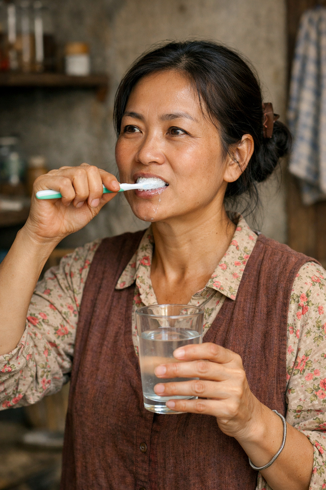 Người phụ nữ 50 tuổi kiên trì đánh răng bằng nước muối: Sau 1 năm, kết quả khám răng khiến cả nhà giật mình - Ảnh 1.