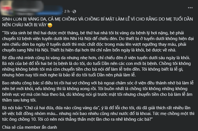 Khó hiểu: Em bé bị vàng da, cả nhà chồng đổ lội tại mẹ bé... tuổi Dần - Ảnh 1.