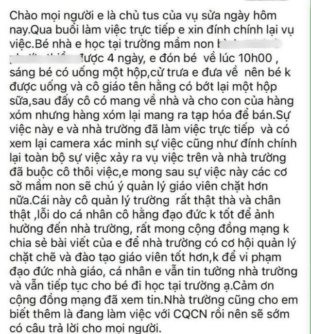 Vụ nghi vấn sữa của con bị giáo viên mang đi bán: Gia đình đã làm việc với nhà trường và yêu cầu trích camera - Ảnh 2.