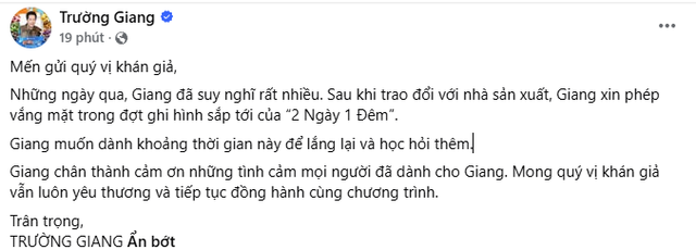 NÓNG: Trường Giang xin rút,i
